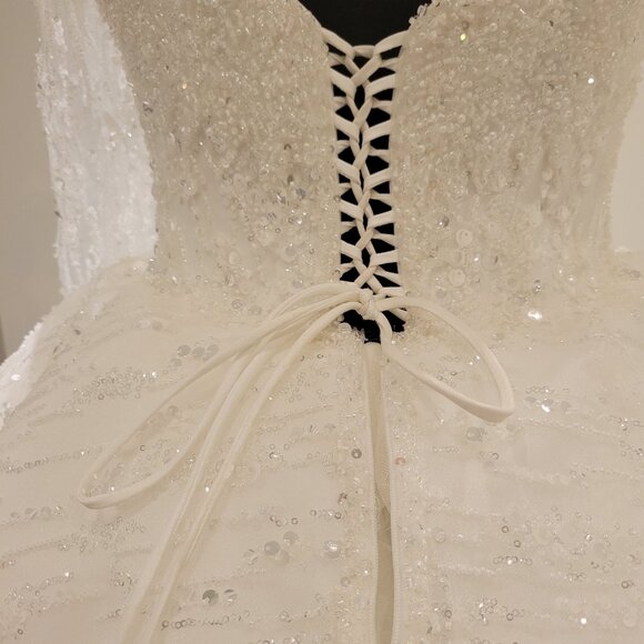 Sparkling White Wedding Dress Gown with Sequin and Beaded Embellishments - Picture 12 of 16
